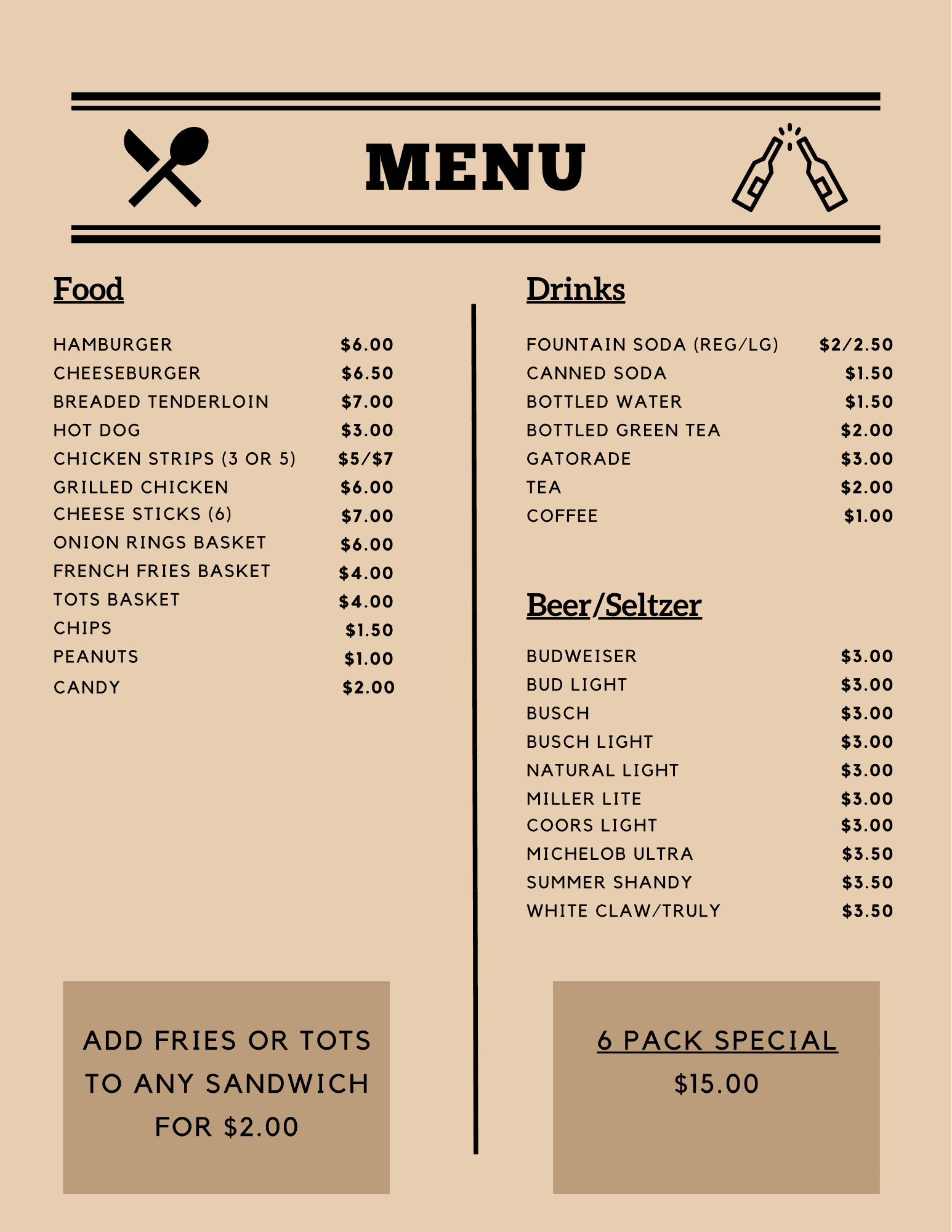 Pana Country Club Menu Picture